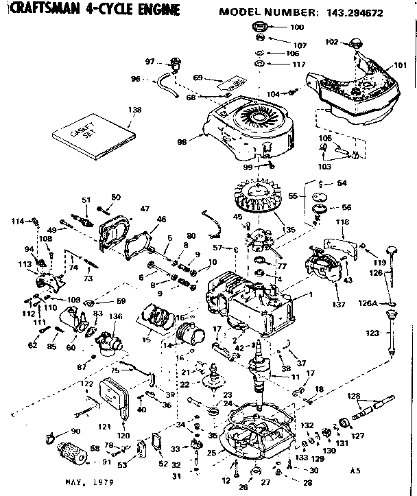 Replacement Parts Diagram and Parts List for 143294672  Craftsman Engine