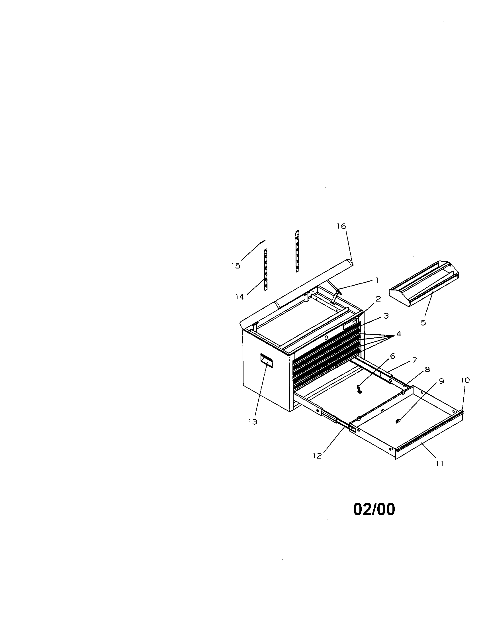 6 Drawer Professional Chest Diagram and Parts List for 706653125  Craftsman Tool Stand & Cart