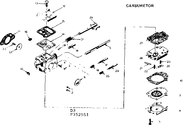 Carburetor Diagram and Parts List for 917352551  Craftsman Chainsaw