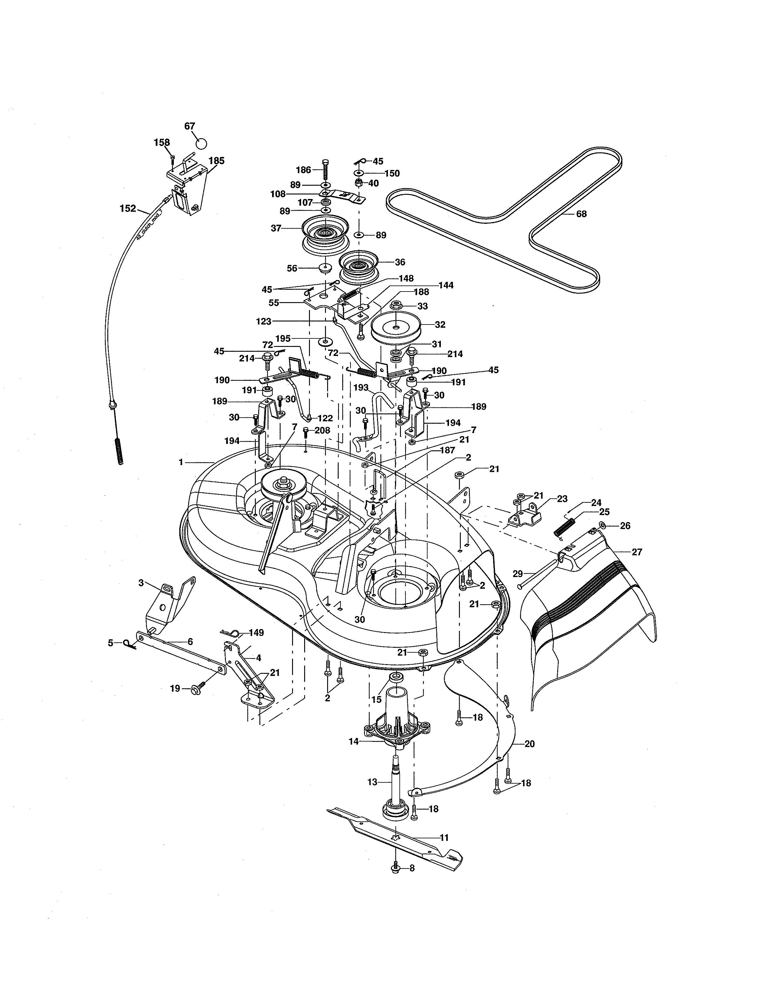 Mower Deck Diagram and Parts List for 917280152  Craftsman Lawn Tractor