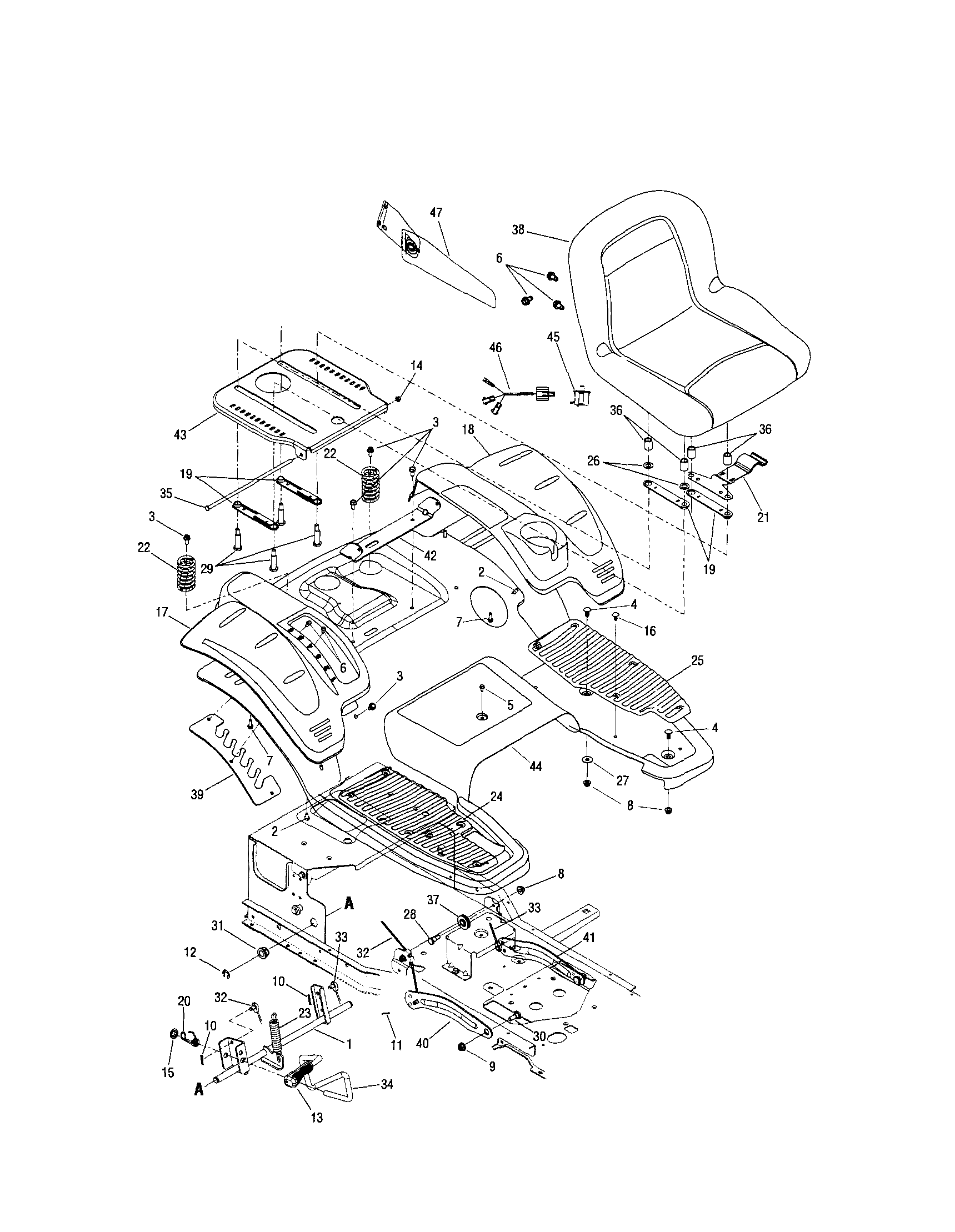 Fender/seat Diagram and Parts List for 247289330  Craftsman Lawn Tractor