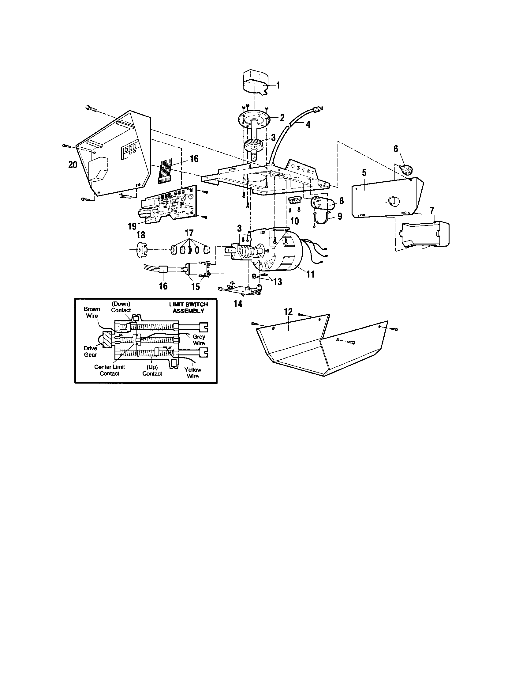 Motor Unit Assembly Diagram and Parts List for 1395364812  Craftsman Garage Door Opener