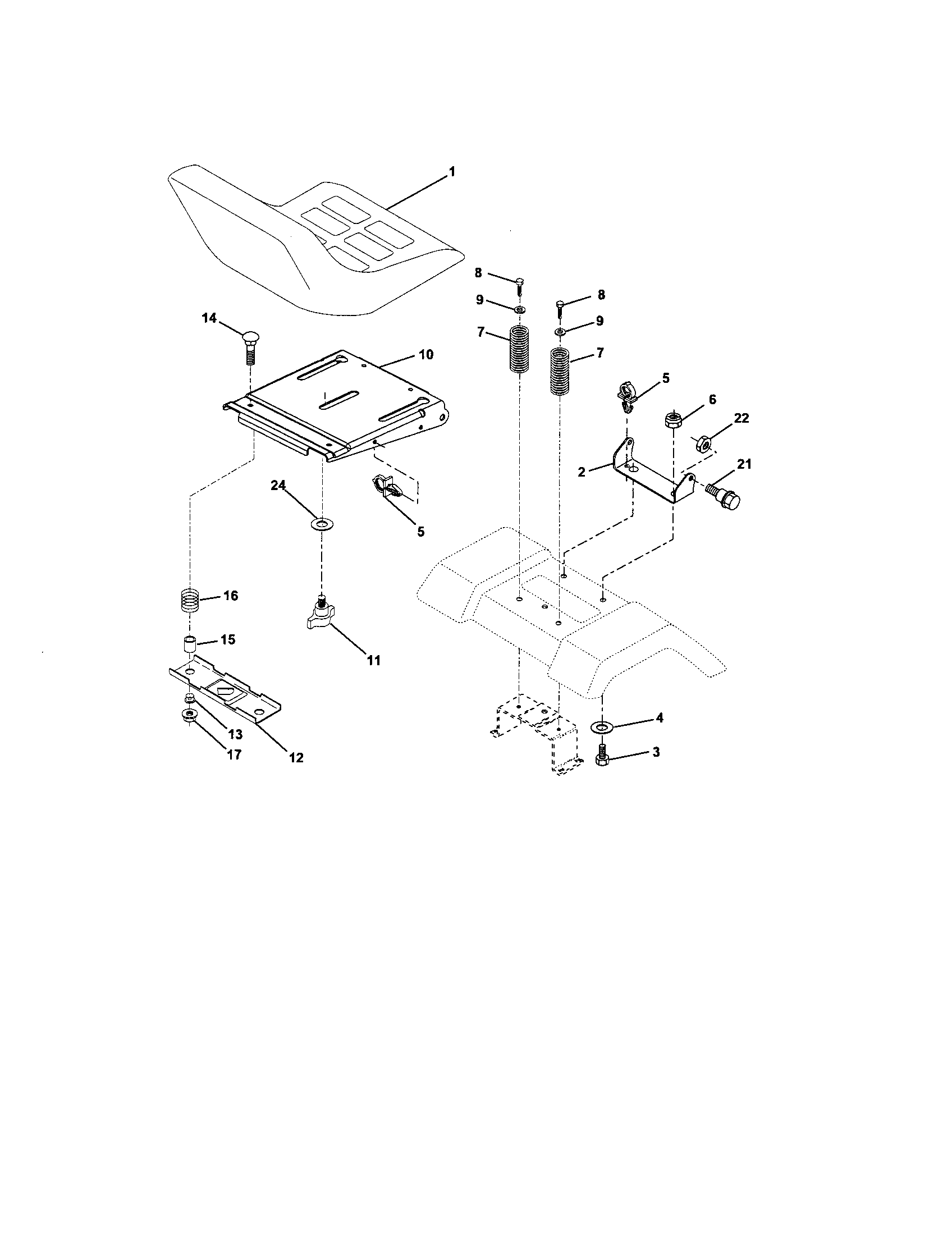 Seat Assembly Diagram and Parts List for 917274352  Craftsman Lawn Tractor