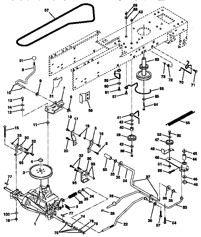 Drive Diagram and Parts List for 917257630  Craftsman Lawn Tractor