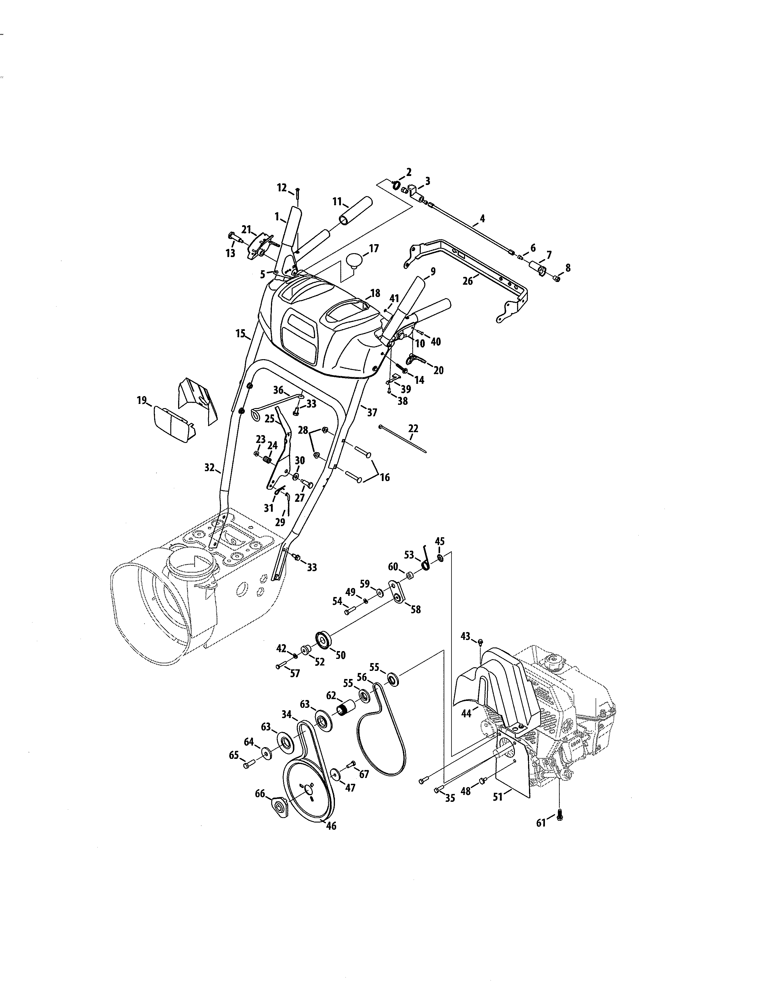 Handles/engine Diagram and Parts List for 247886941  Craftsman Snow Blower