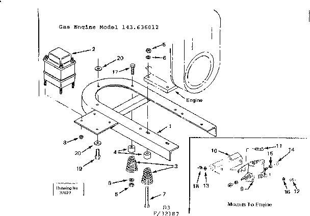 Mounting Base Diagram and Parts List for 58032187  Craftsman Engine