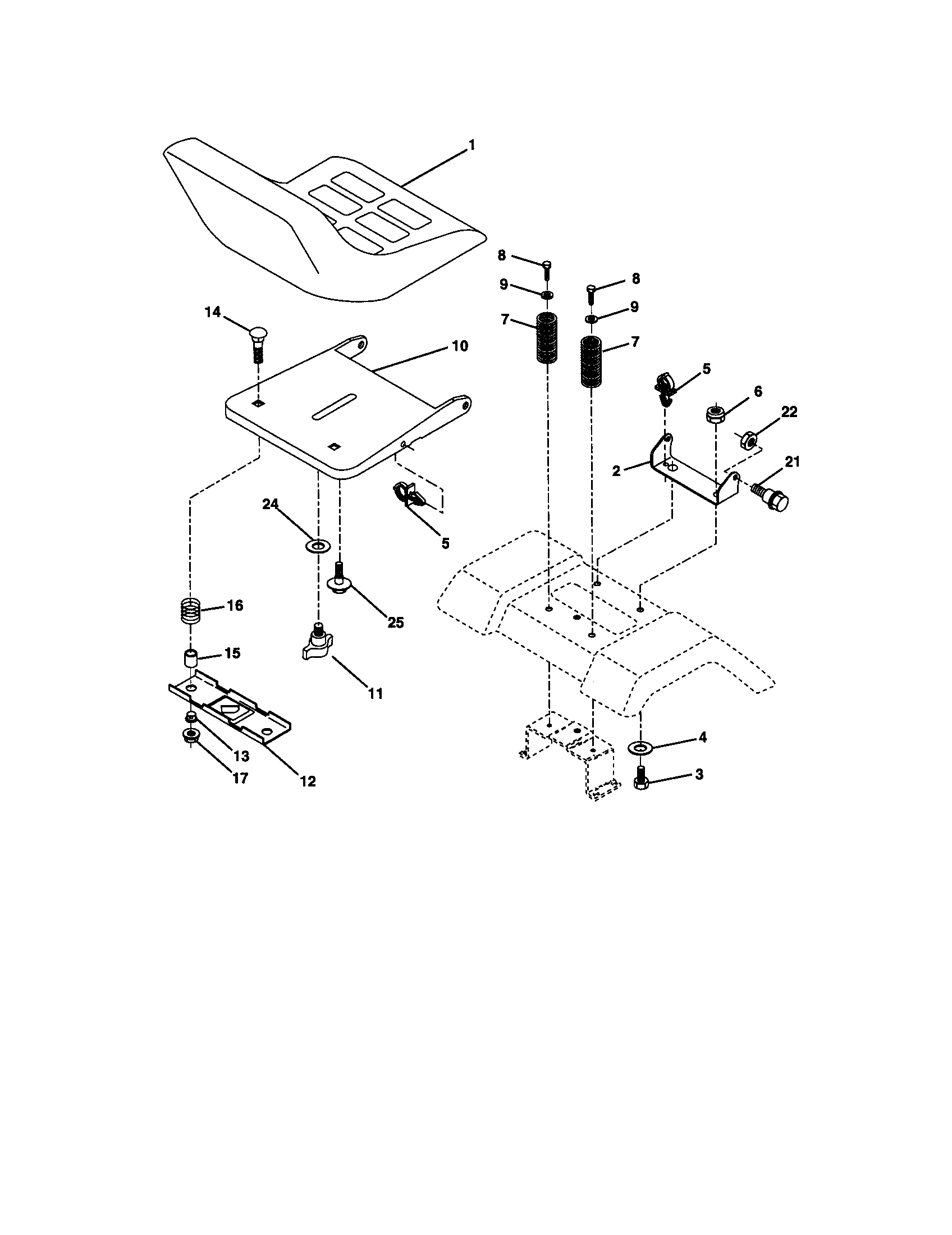 Seat Assembly Diagram and Parts List for 917271052  Craftsman Lawn Tractor