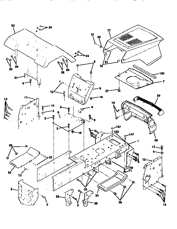 Chassis And Enclosures Diagram and Parts List for 917258082  Craftsman Lawn Tractor