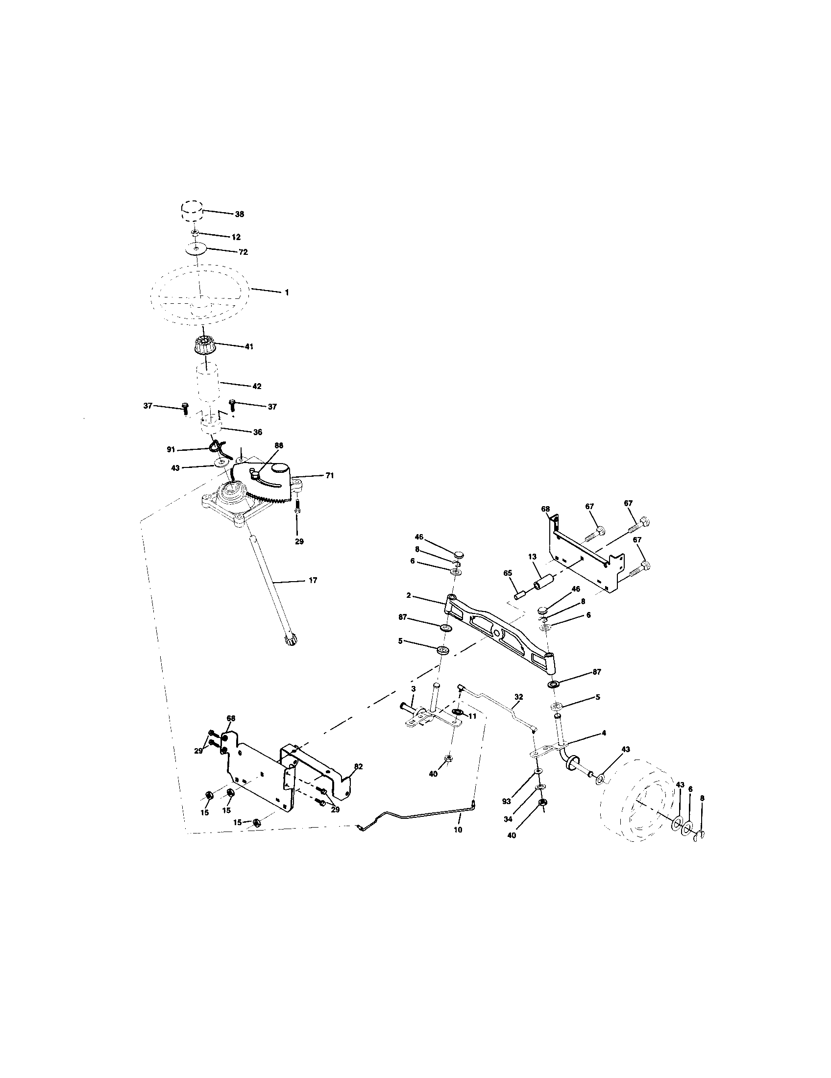 Steering Assembly Diagram and Parts List for 917273241  Craftsman Lawn Tractor