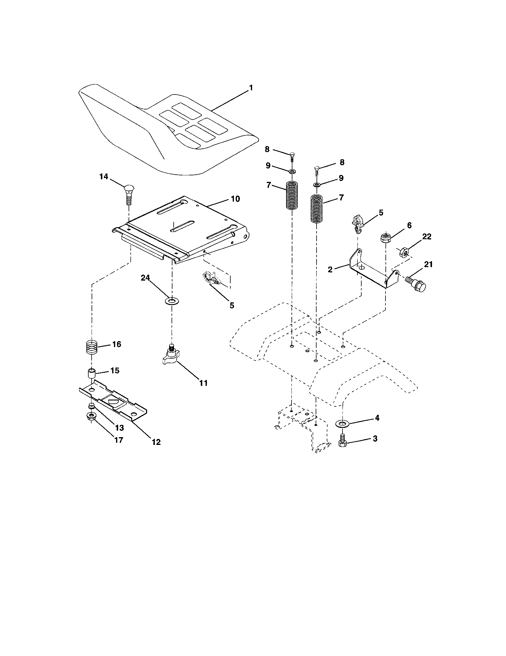 Seat Assembly Diagram and Parts List for 917272911  Craftsman Lawn Tractor