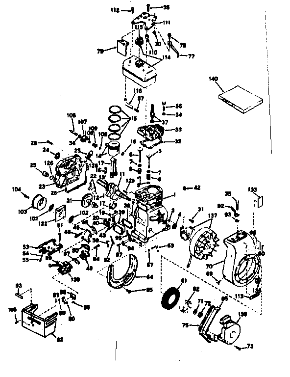 Basic Engine Diagram and Parts List for 143621062  Craftsman Engine