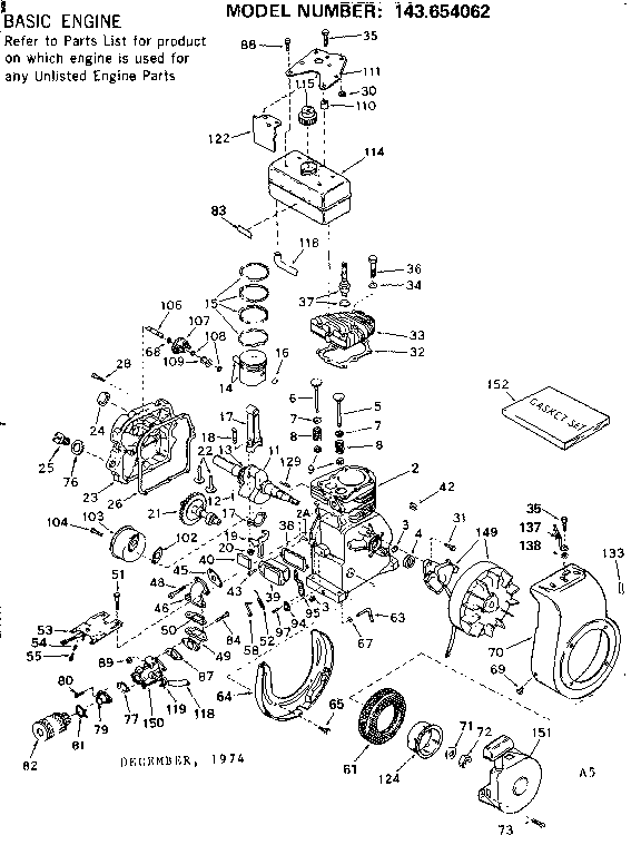 Replacement Parts Diagram and Parts List for 143654062  Craftsman Engine