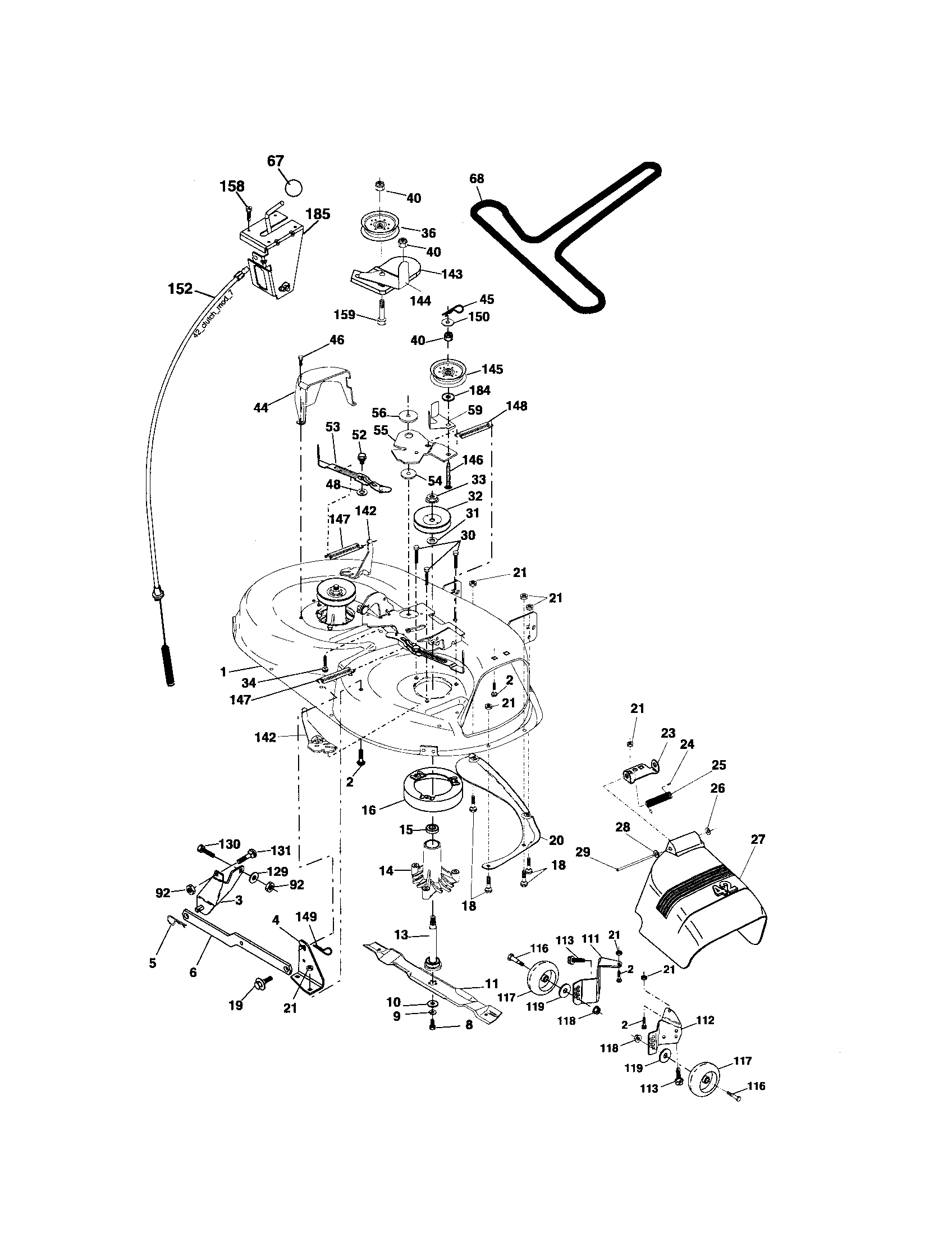 Mower Deck Diagram and Parts List for 917276821  Craftsman Lawn Tractor