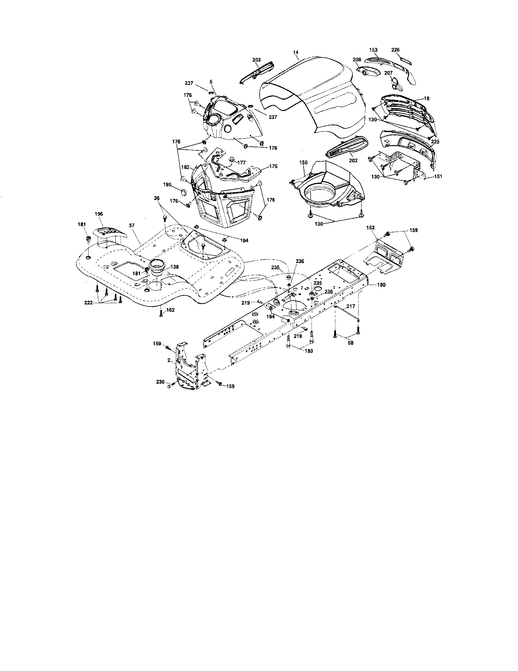 Chassis Assembly Diagram and Parts List for 917287210  Craftsman Lawn Tractor