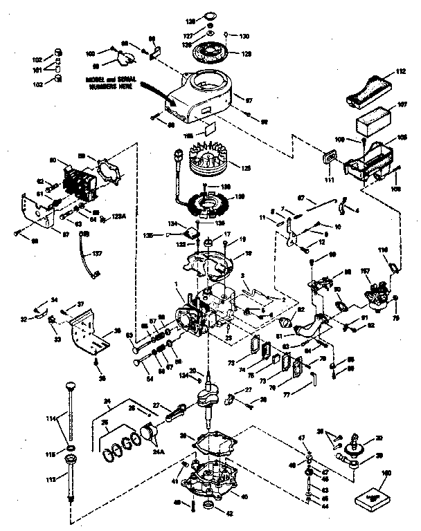 Basic Engine Diagram and Parts List for 143366172  Craftsman Engine