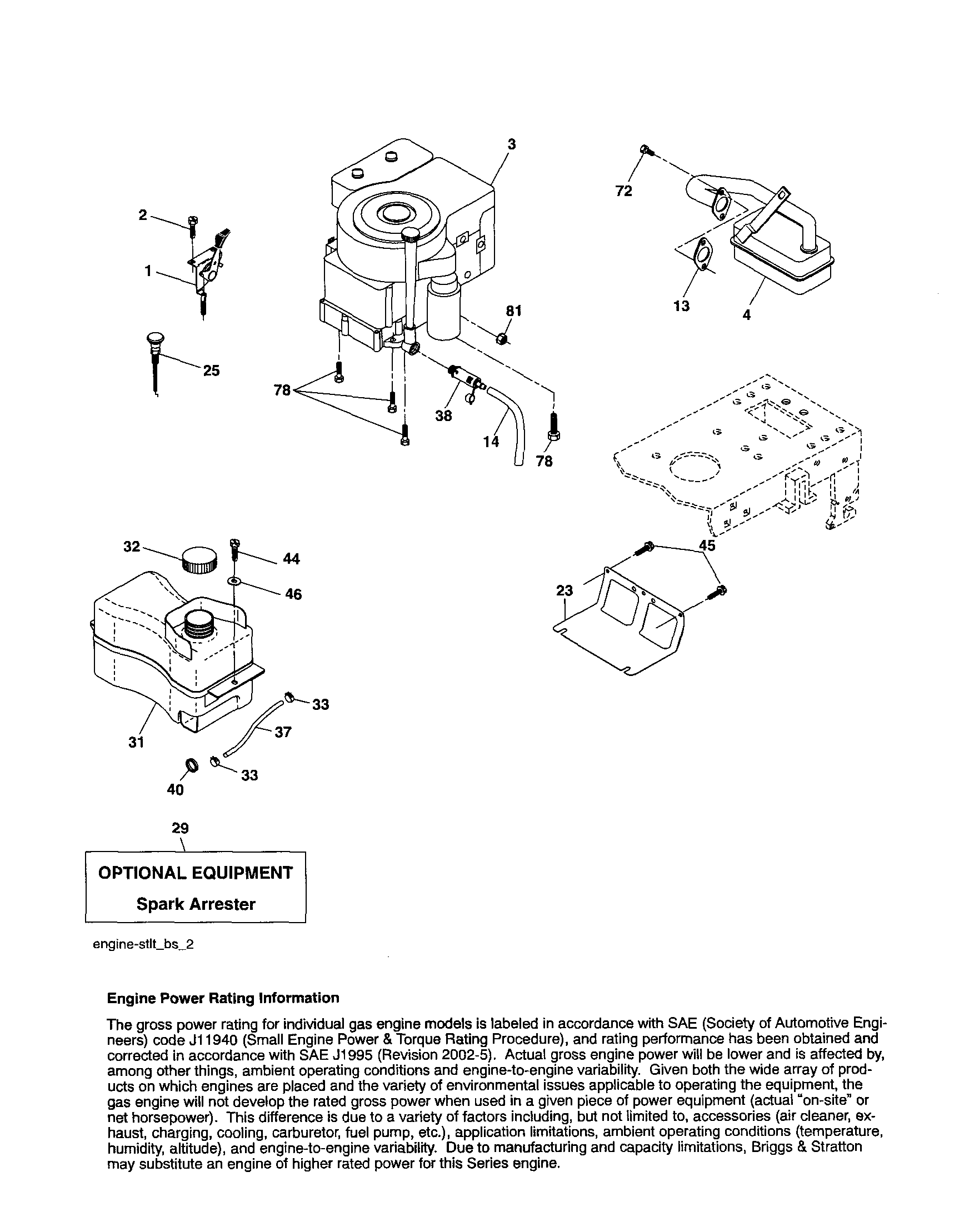 Engine Diagram and Parts List for 917253280  Craftsman Lawn Tractor