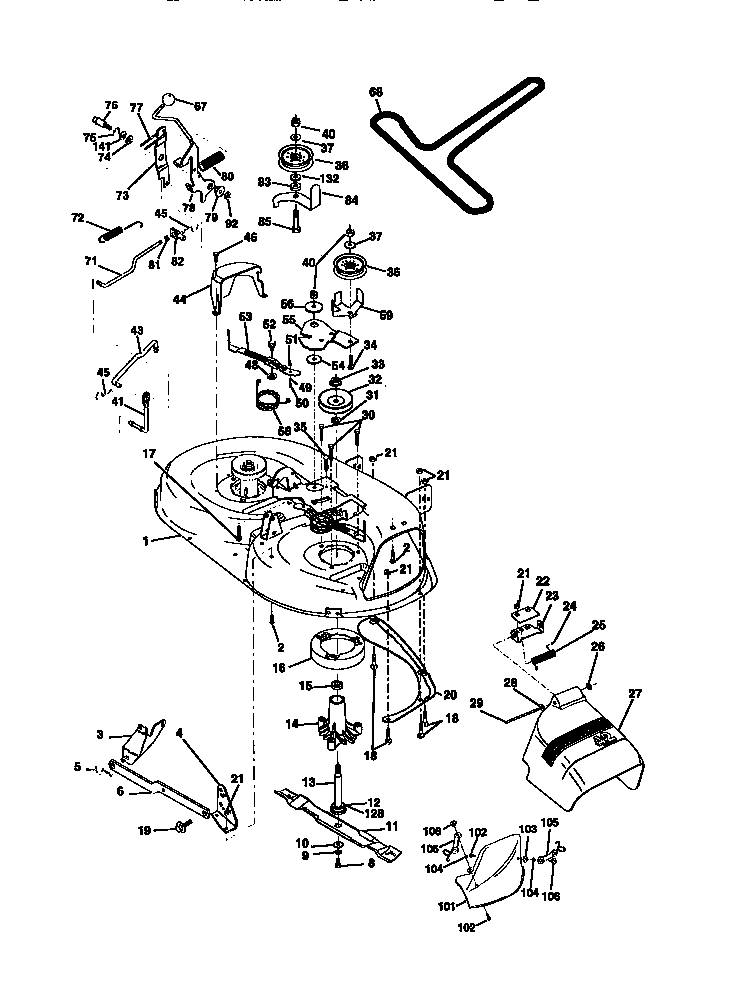 Mower Deck Diagram and Parts List for 917270613  Craftsman Lawn Tractor