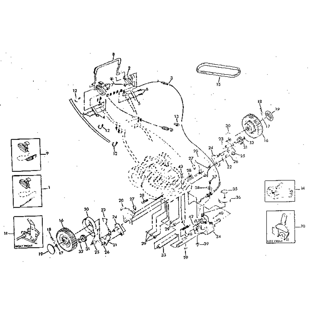 Drive Assembly Diagram and Parts List for 917374510 1980'S MODEL Craftsman Lawn Mower