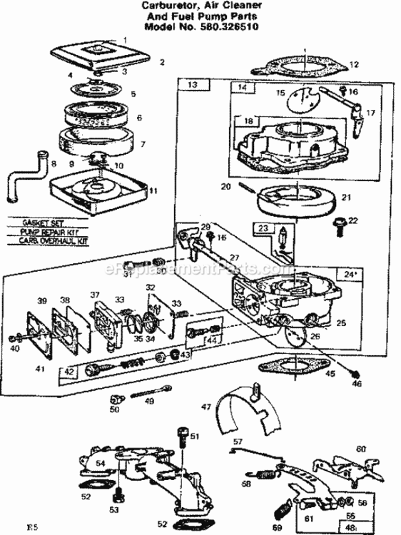 Page E Diagram and Parts List for 580326510  Craftsman Generator