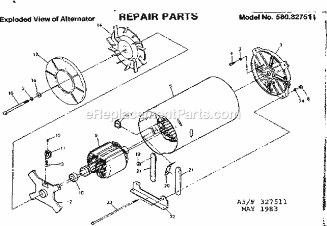 Page A Diagram and Parts List for 580327511  Craftsman Generator