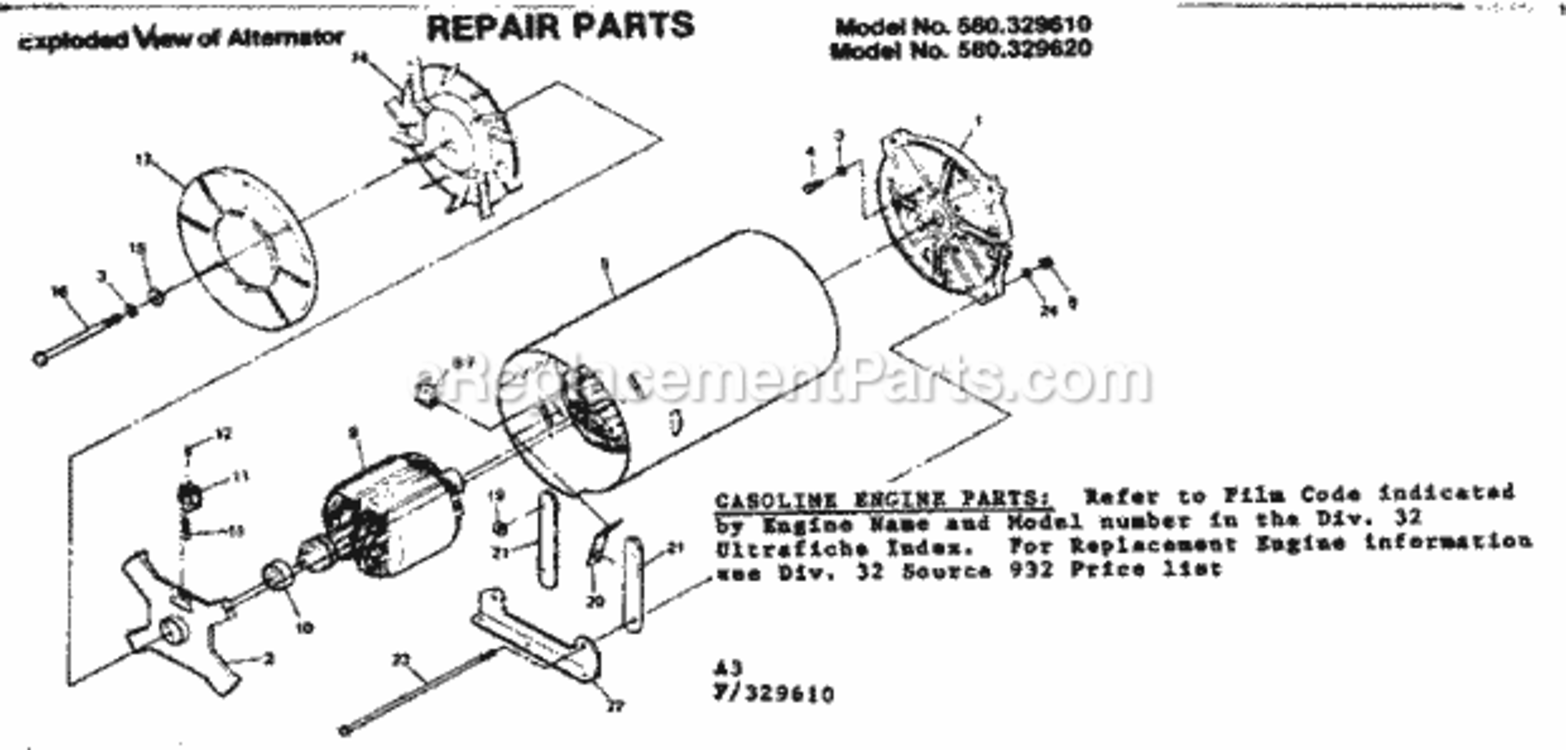 Page A Diagram and Parts List for 580329620  Craftsman Generator