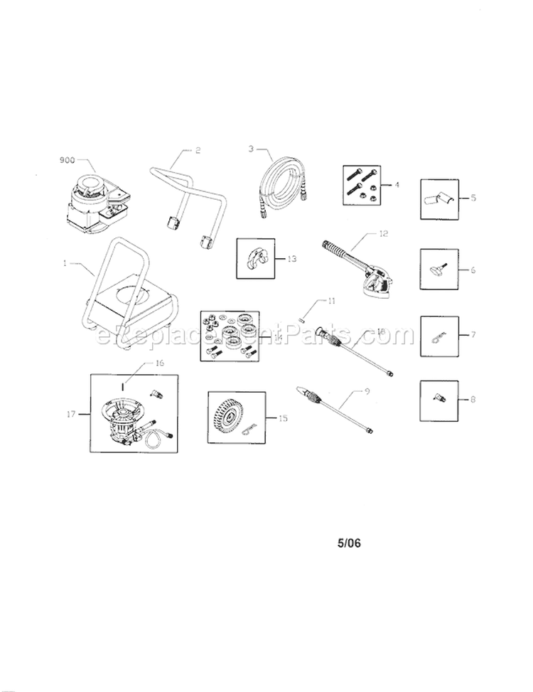 Main Unit Diagram and Parts List for 580676641  Craftsman Pressure Washer