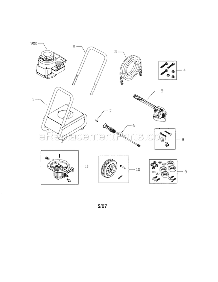 Main Unit Diagram and Parts List for 580752030  Craftsman Pressure Washer