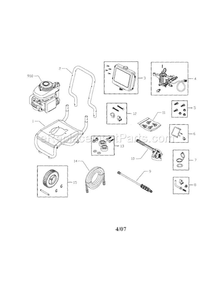 Main Unit Diagram and Parts List for 580752060  Craftsman Pressure Washer