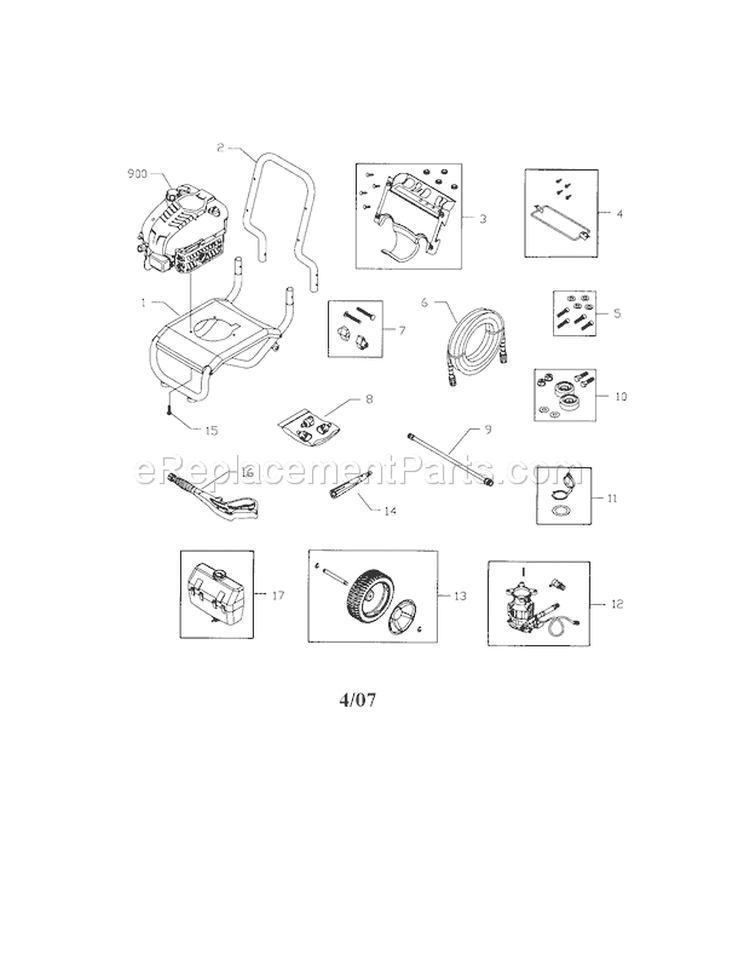 Main Unit Diagram and Parts List for 580752070  Craftsman Pressure Washer