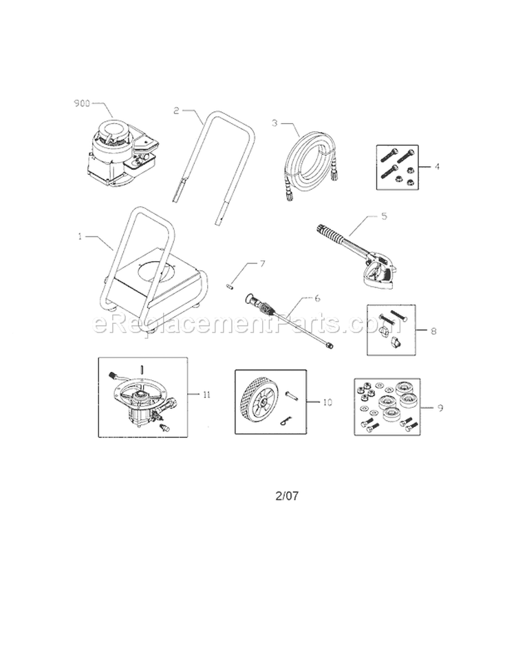 Main Unit Diagram and Parts List for 580752110  Craftsman Pressure Washer