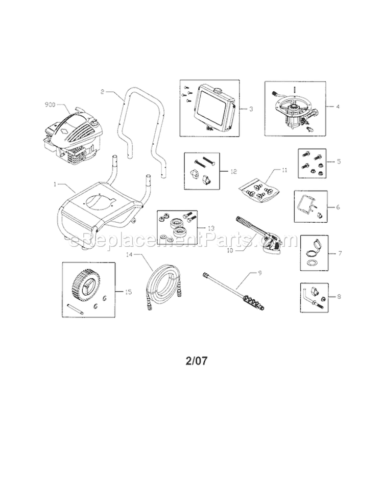 Main Unit Diagram and Parts List for 580752120  Craftsman Pressure Washer