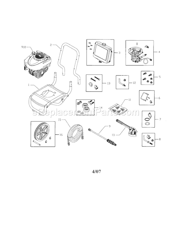 Main Unit Diagram and Parts List for 580752130  Craftsman Pressure Washer