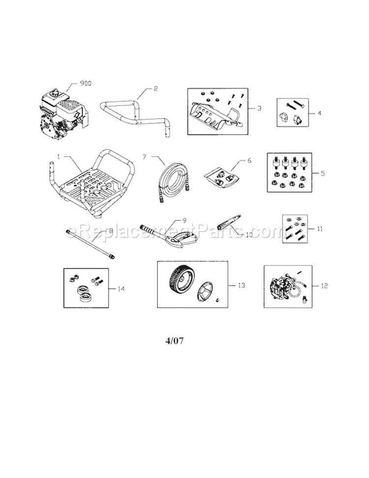 Main Unit Diagram and Parts List for 580752150  Craftsman Pressure Washer