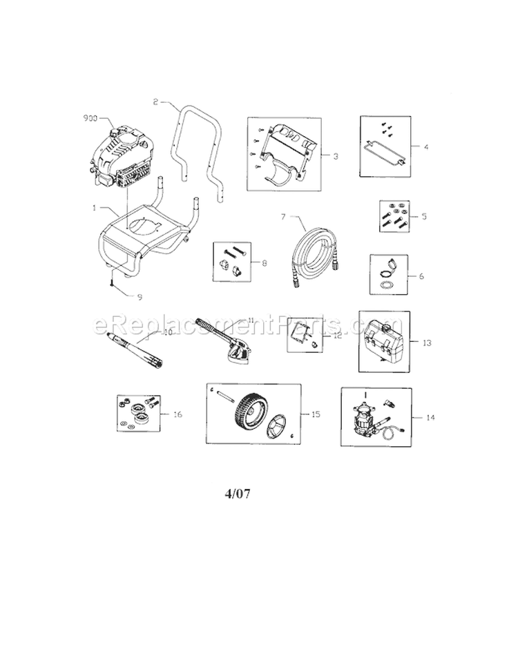 Main Unit Diagram and Parts List for 580752160  Craftsman Pressure Washer