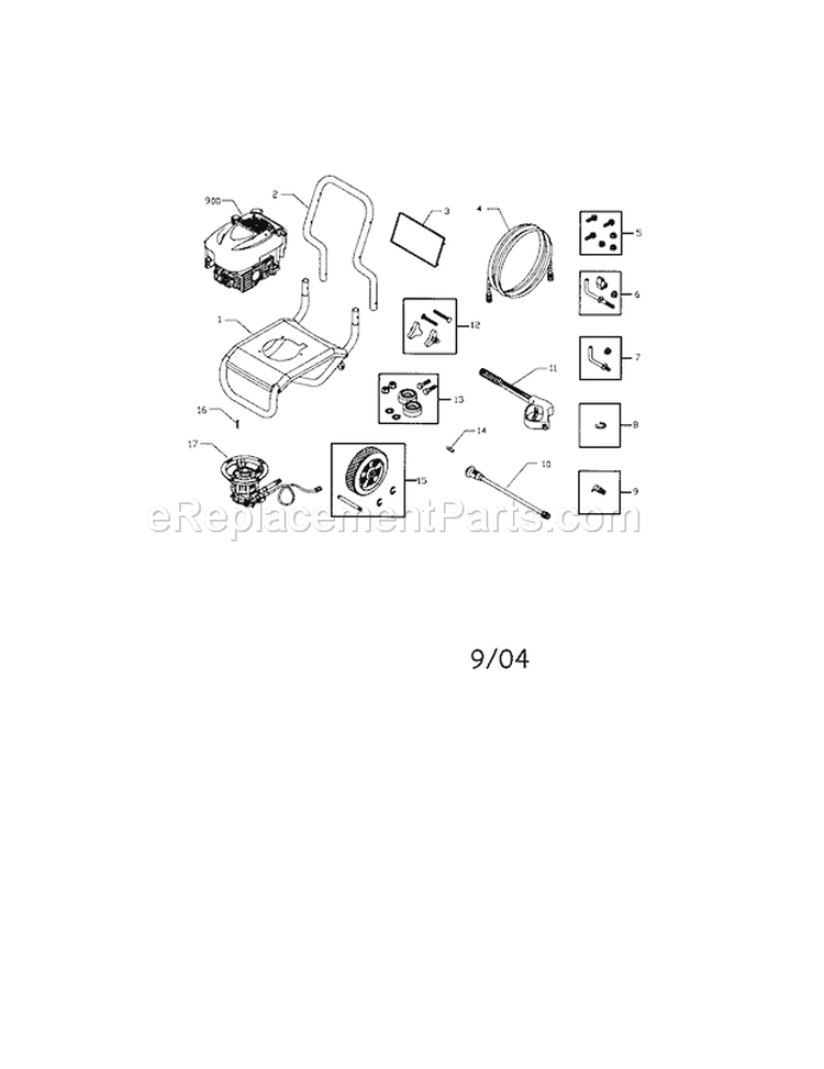 Main Unit Diagram and Parts List for 580752310  Craftsman Pressure Washer