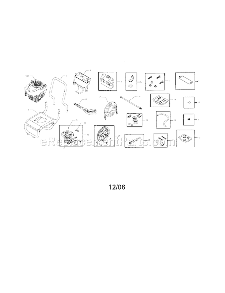 Main Unit Diagram and Parts List for 580752352  Craftsman Pressure Washer