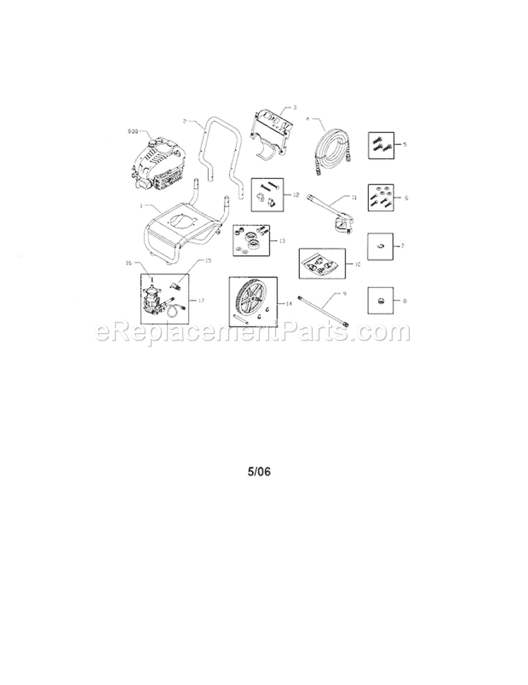 Main Unit Diagram and Parts List for 580752420  Craftsman Pressure Washer