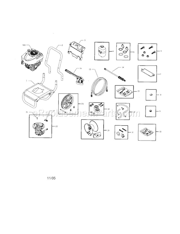 Main Unit Diagram and Parts List for 580752710  Craftsman Pressure Washer