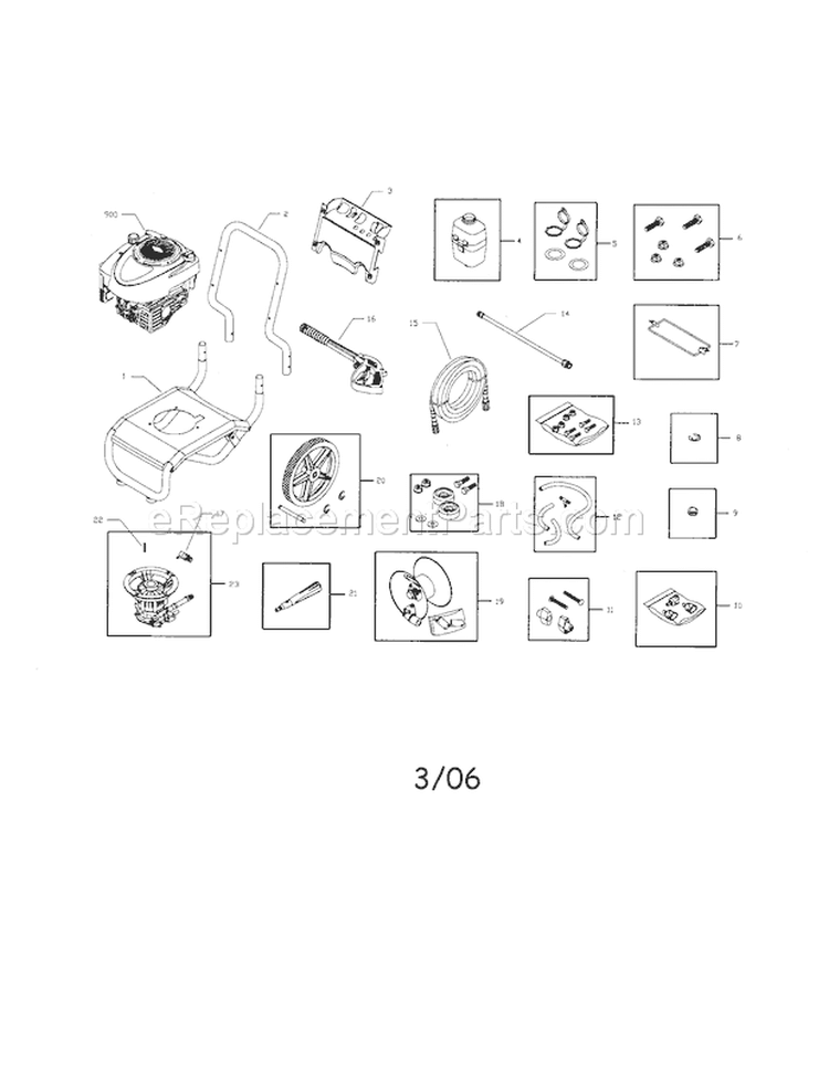 Main Unit Diagram and Parts List for 580752722  Craftsman Pressure Washer