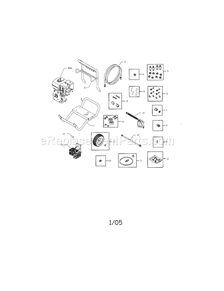 Main Unit Diagram and Parts List for 580753410  Craftsman Pressure Washer
