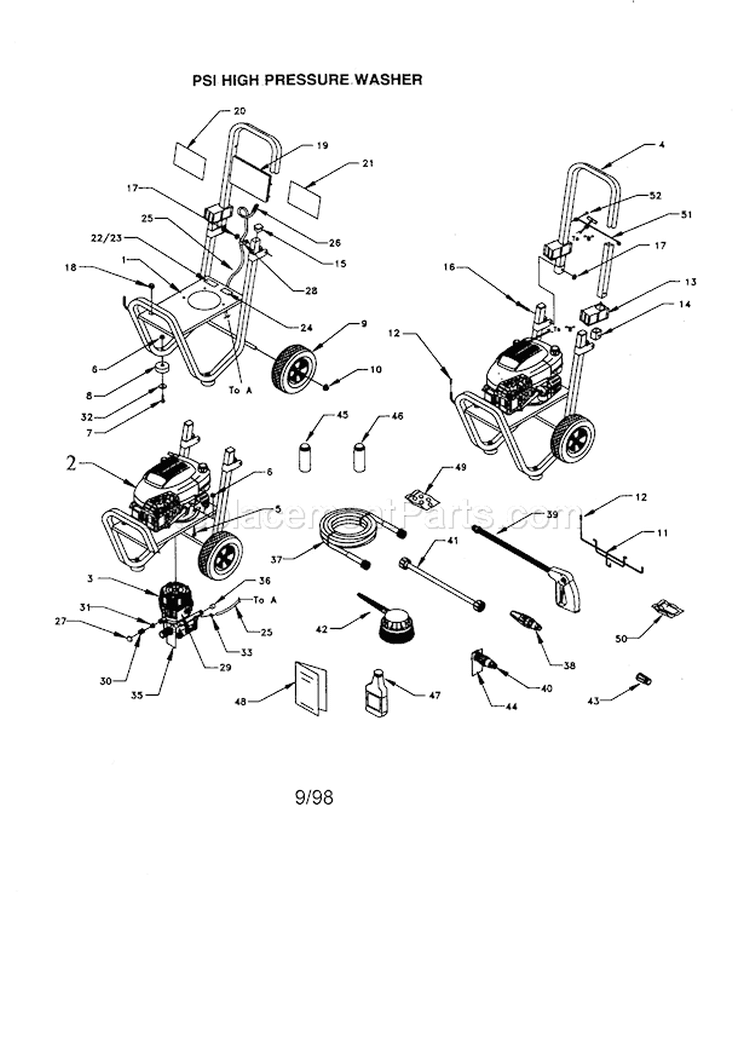 Page A Diagram and Parts List for 580762201  Craftsman Pressure Washer