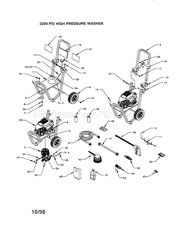2200 Psi High Pressure Wa... Diagram and Parts List for 580762202  Craftsman Pressure Washer