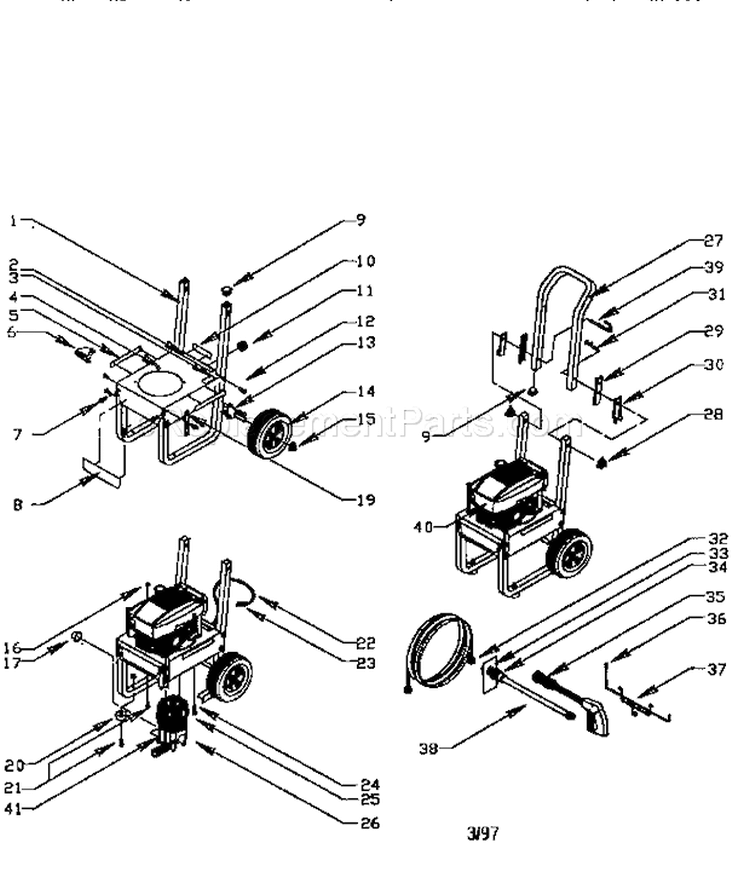 Main Frame Diagram and Parts List for 580762250  Craftsman Pressure Washer
