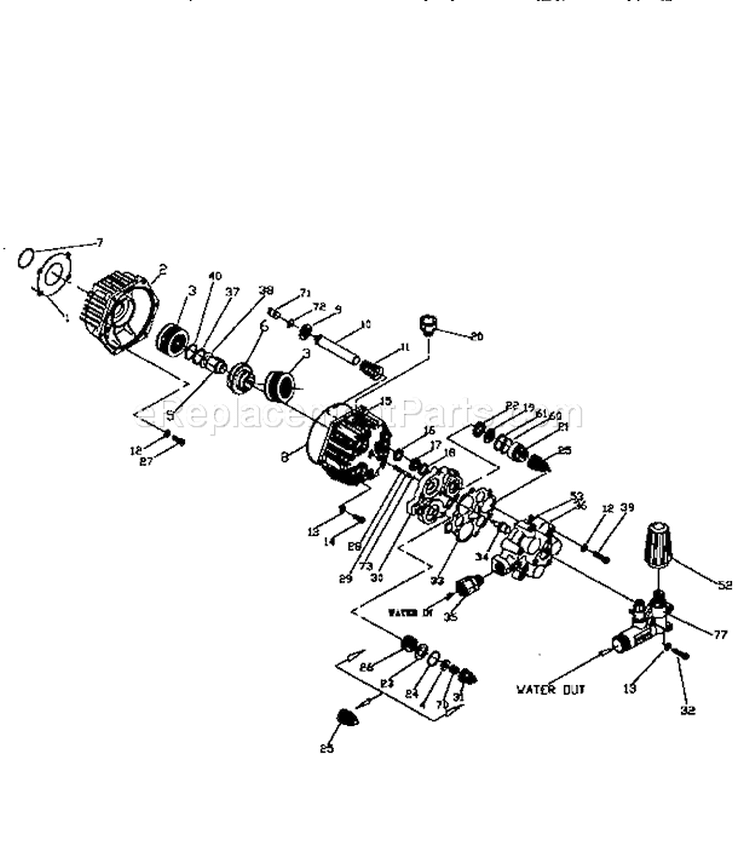 Pump Head Assembly Diagram and Parts List for 580762250  Craftsman Pressure Washer