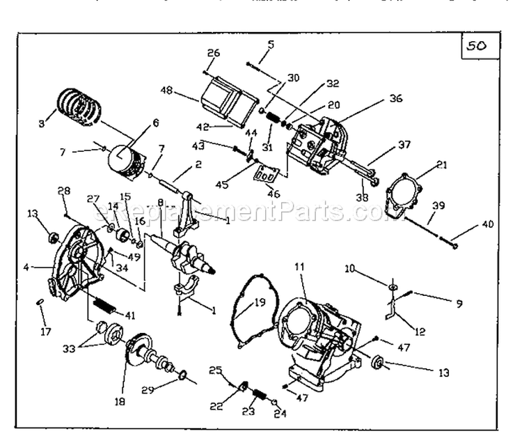 Long Block Assembly Diagram and Parts List for 580762601  Craftsman Pressure Washer