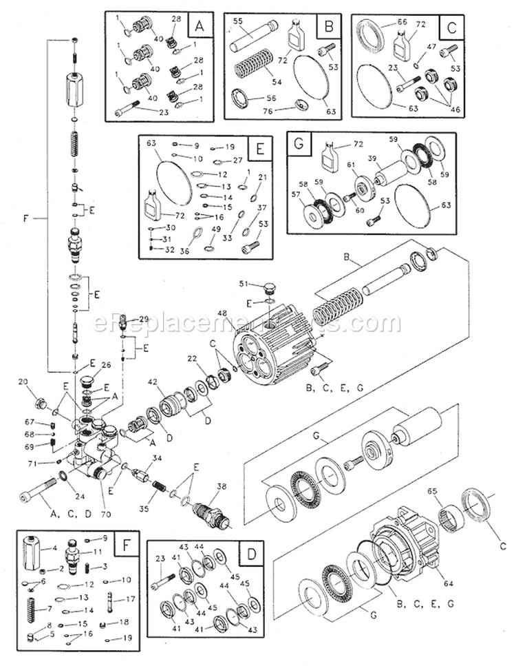 Pump Assy Diagram and Parts List for 580767700  Craftsman Pressure Washer