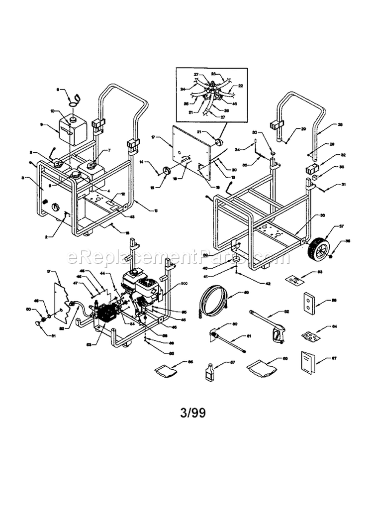 Main Unit Diagram and Parts List for 580768040  Craftsman Pressure Washer