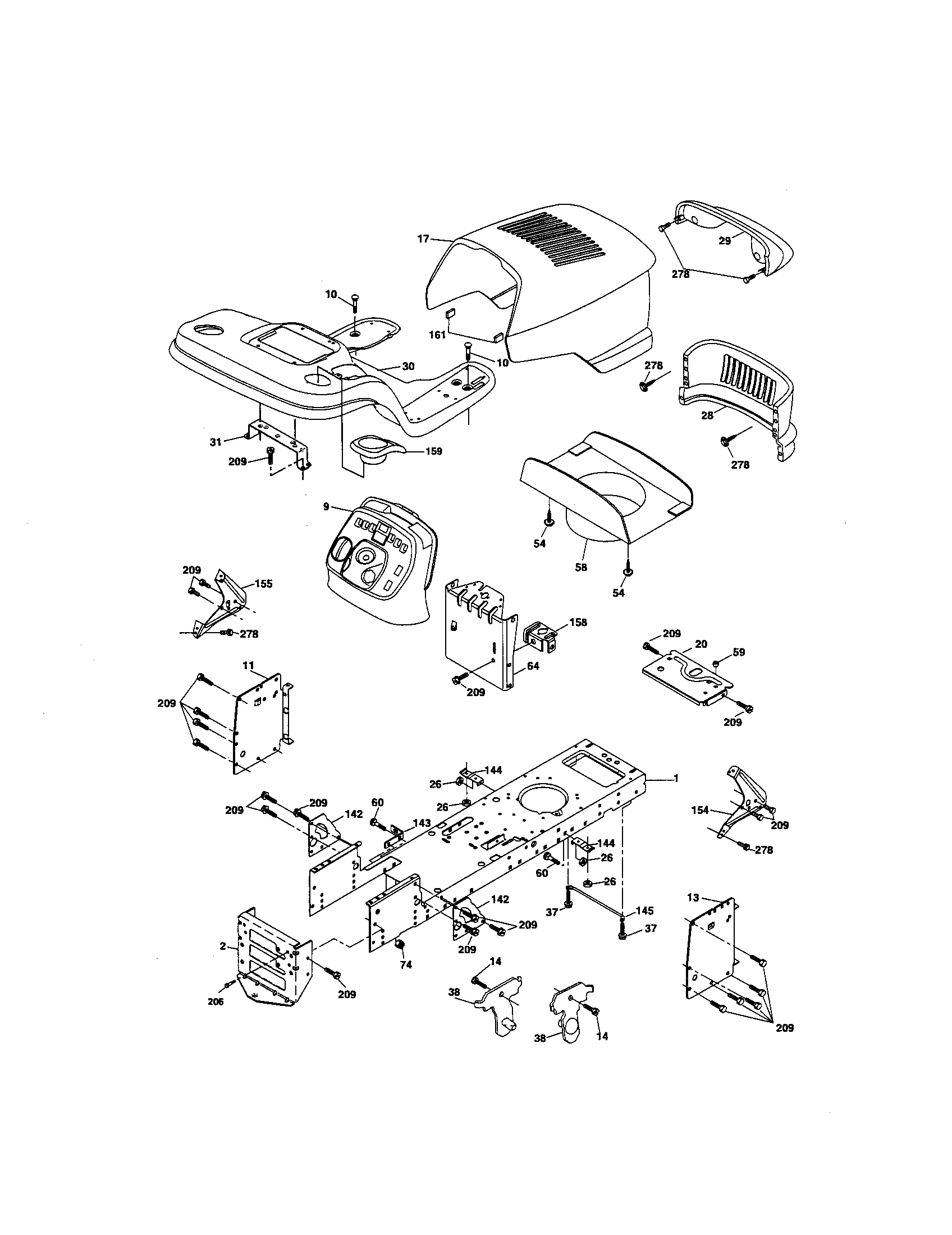 Chassis And Enclosures Diagram and Parts List for 917274641  Craftsman Lawn Tractor