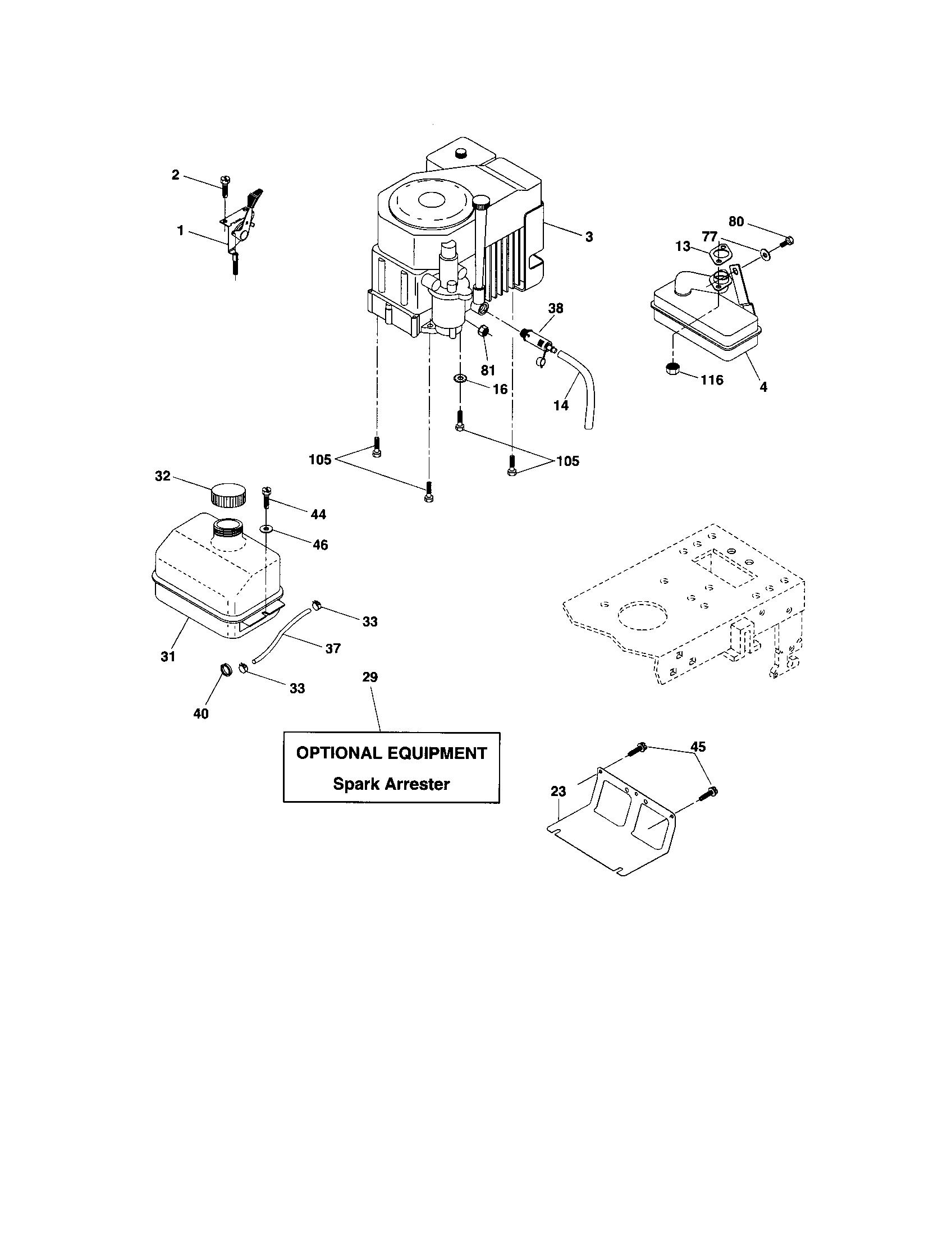 Engine Diagram and Parts List for 917273143  Craftsman Lawn Tractor