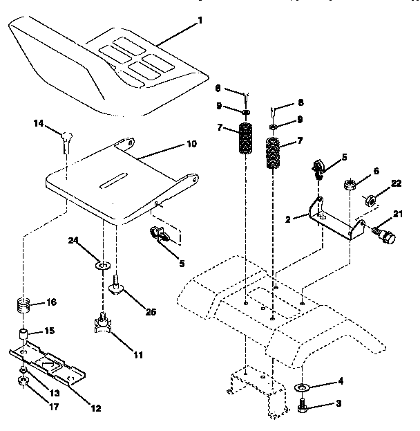 Seat Assembly Diagram and Parts List for 917271010  Craftsman Lawn Tractor